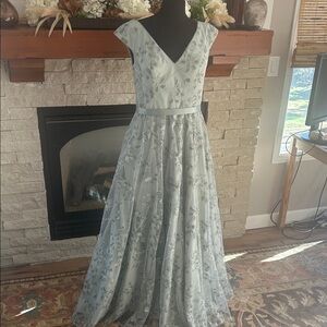Oleg Cassini Light Blue Floral Maxi Dress